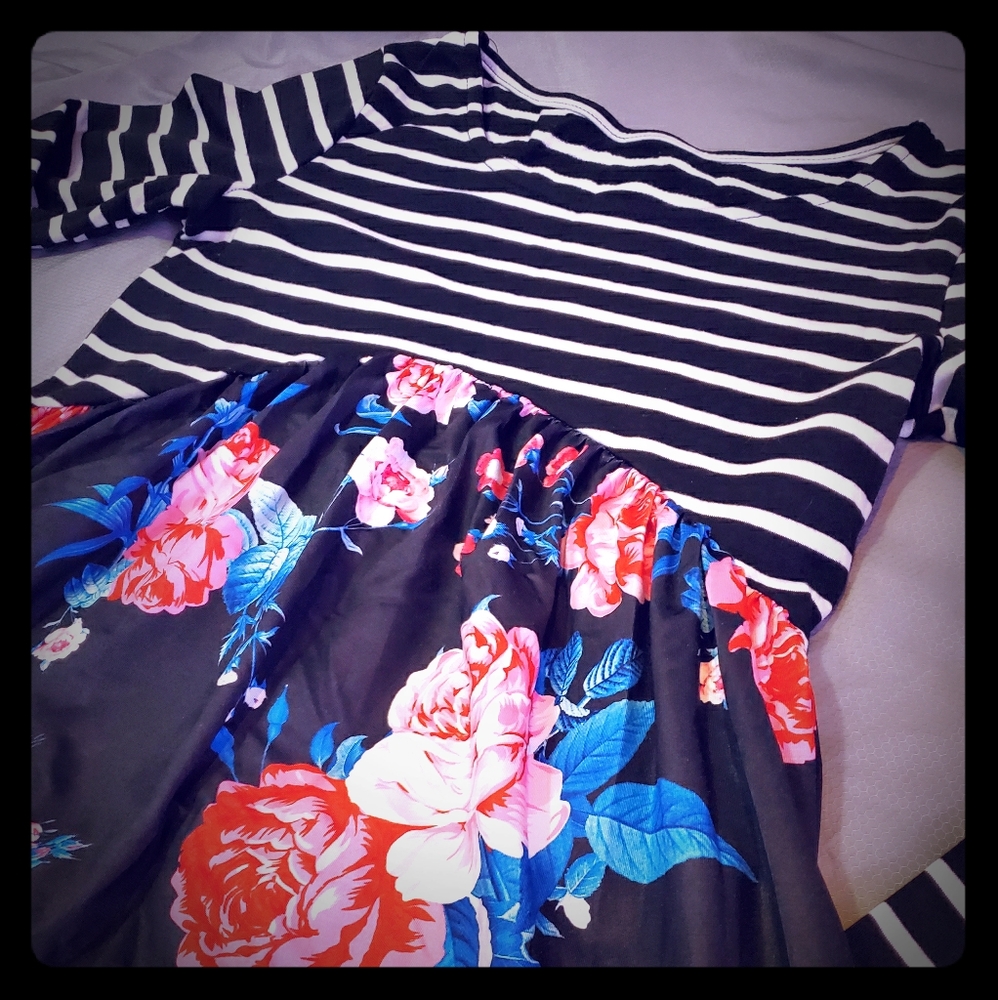 Striped and floral babydoll top